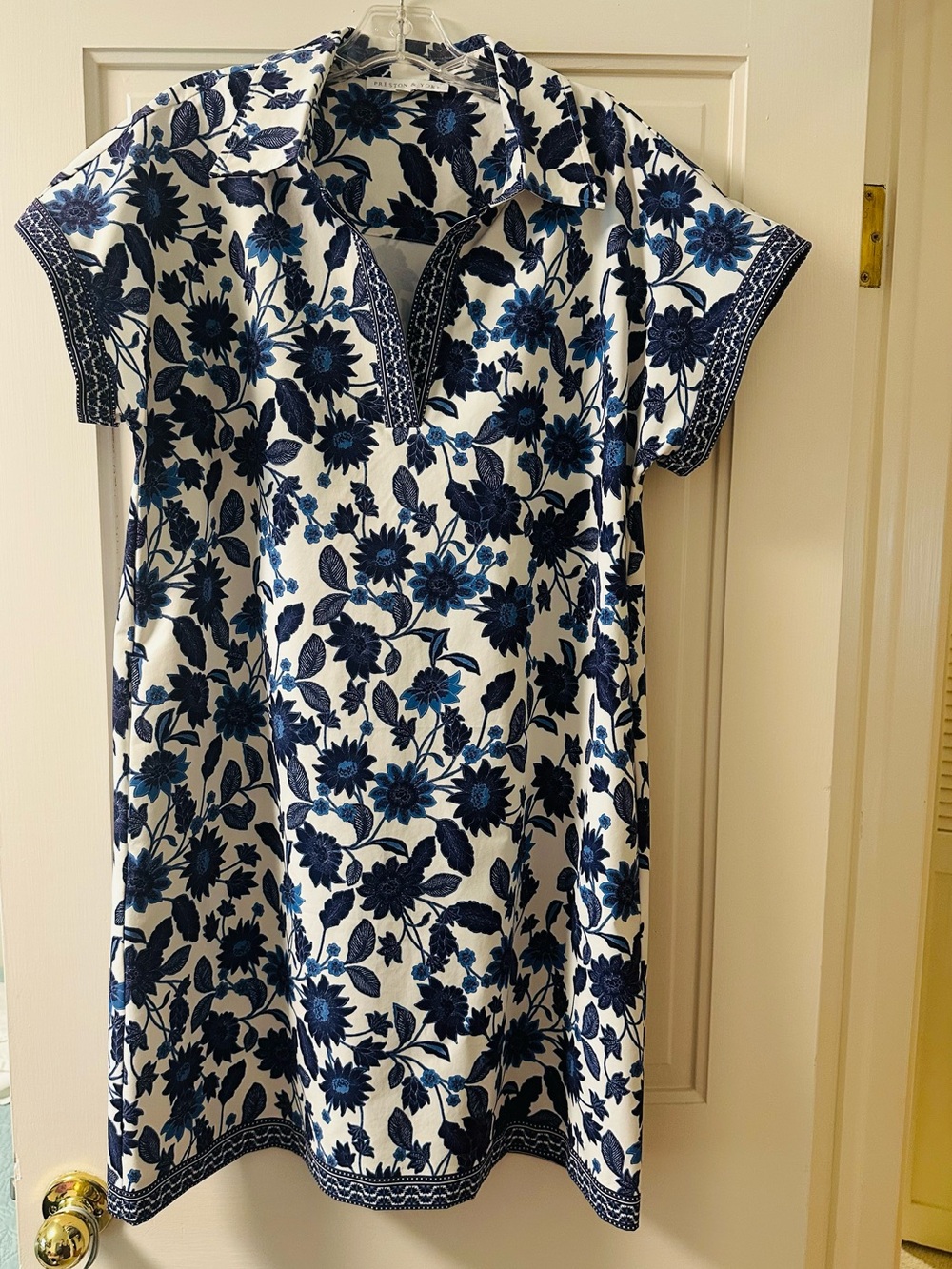 Preston & York White Dress with Navy Blue Floral Print